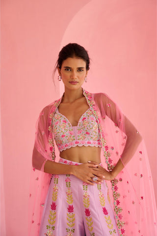 Cape Set Traditional Wear - Pink Ghazal Cape Set by Chamee & Palak
