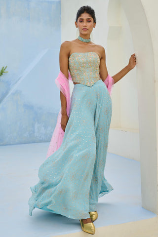 Flared Pant Set Traditional Wear - Blue Suhana Pant Set by Chamee & Palak
