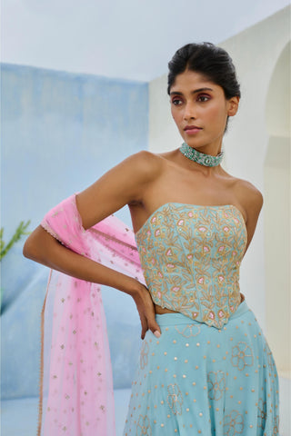 Flared Pant Set Traditional Wear - Blue Suhana Pant Set by Chamee & Palak