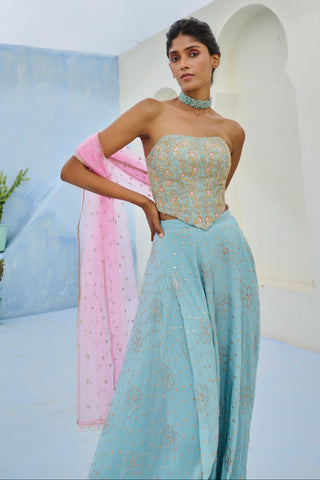 Flared Pant Set Traditional Wear - Blue Suhana Pant Set by Chamee & Palak