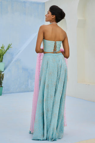 Flared Pant Set Traditional Wear - Blue Suhana Pant Set by Chamee & Palak