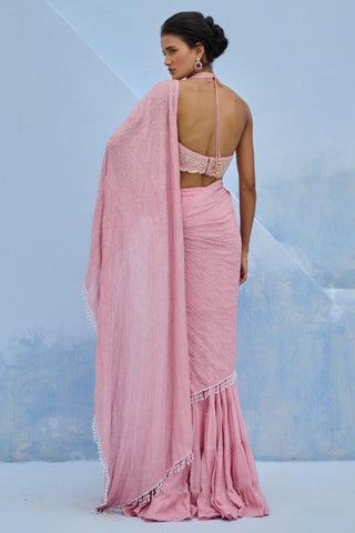 Pre Drape Saree Indian Wedding - Pink Razia Saree by Chamee & Palak