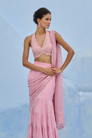 Pre Drape Saree Indian Wedding - Pink Razia Saree by Chamee & Palak