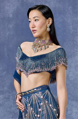 Teal blue immaculate lehenga set