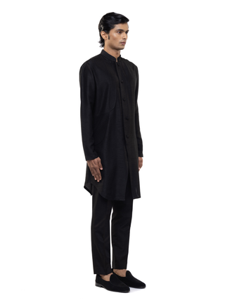 Black asymmetrical front kurta set