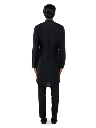 Black asymmetrical front kurta set