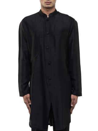 Black asymmetrical front kurta set