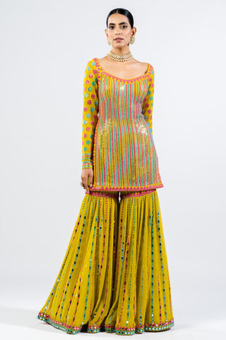 Sharara Set for Indian Wedding – Moss Green Multicolor by Vvani By Vani Vats