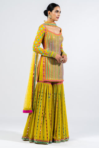 Sharara Set for Indian Wedding – Moss Green Multicolor by Vvani By Vani Vats