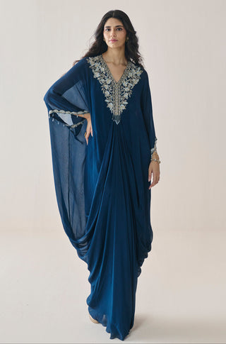 Kaftan for Indian Wedding - Blue Material Girl Silky Kaftan by Seema Thukral at Mrs. G