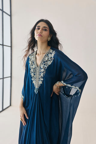 Kaftan for Indian Wedding - Blue Material Girl Silky Kaftan by Seema Thukral at Mrs. G