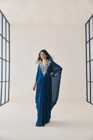 Kaftan for Indian Wedding - Blue Material Girl Silky Kaftan by Seema Thukral at Mrs. G