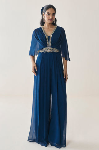Jumpsuit for Indian Wedding - Blue Material Girl Aziza Jumpsuit by Seema Thukral at Mrs. G