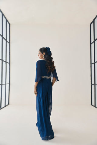 Jumpsuit for Indian Wedding - Blue Material Girl Aziza Jumpsuit by Seema Thukral at Mrs. G