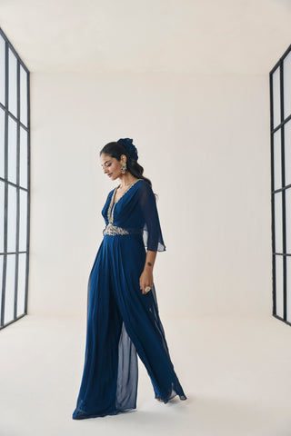 Jumpsuit for Indian Wedding - Blue Material Girl Aziza Jumpsuit by Seema Thukral at Mrs. G