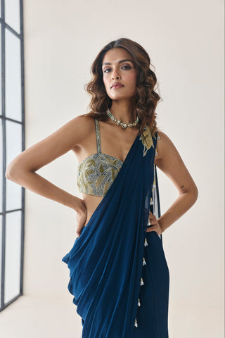 Saree Set for Indian Wedding - Blue Material Girl Floriana Saree Set by Seema Thukral at Mrs. G