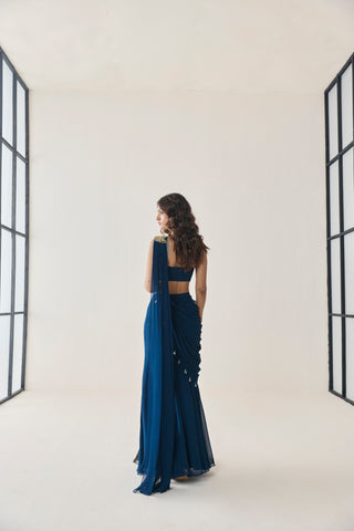 Saree Set for Indian Wedding - Blue Material Girl Floriana Saree Set by Seema Thukral at Mrs. G