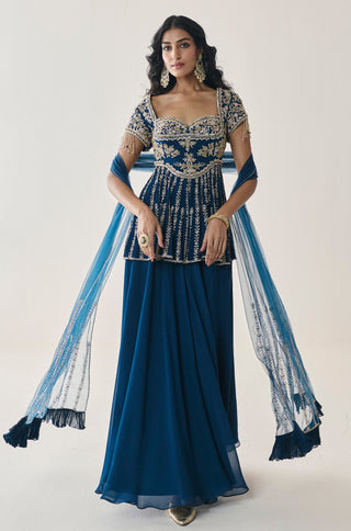Sharara Set for Indian Wedding - Blue Material Girl Rosalind Peplum Sharara Set by Seema Thukral at Mrs. G