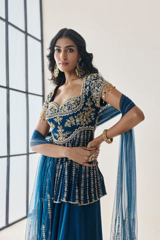 Sharara Set for Indian Wedding - Blue Material Girl Rosalind Peplum Sharara Set by Seema Thukral at Mrs. G
