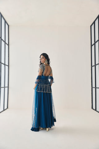 Sharara Set for Indian Wedding - Blue Material Girl Rosalind Peplum Sharara Set by Seema Thukral at Mrs. G