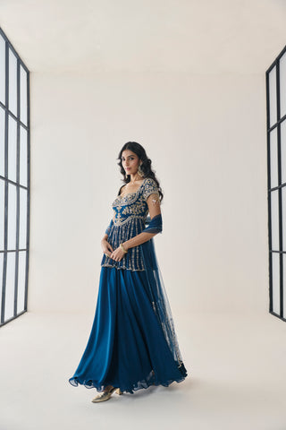 Sharara Set for Indian Wedding - Blue Material Girl Rosalind Peplum Sharara Set by Seema Thukral at Mrs. G