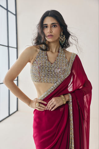 Saree Set for Indian Wedding - Pink Material Girl Elowen Saree Set by Seema Thukral at Mrs. G