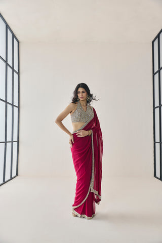 Saree Set for Indian Wedding - Pink Material Girl Elowen Saree Set by Seema Thukral at Mrs. G