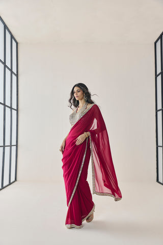 Saree Set for Indian Wedding - Pink Material Girl Elowen Saree Set by Seema Thukral at Mrs. G