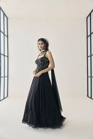 Lehenga Set for Indian Wedding - Black Material Girl Eira Lehenga Set by Seema Thukral at Mrs. G
