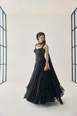 Lehenga Set for Indian Wedding - Black Material Girl Eira Lehenga Set by Seema Thukral at Mrs. G