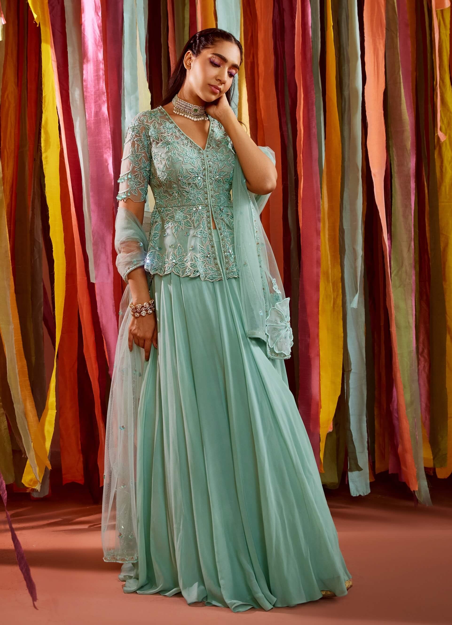 Sanya Gulati Mint Green Peplum and Skirt Set M / Green / Women Sanya Gulati Mint Green Peplum and Skirt Set M / Green / Women