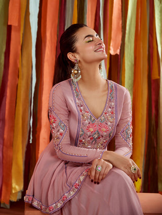 Mauve a-line kurta and sharara set
