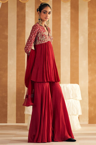 Red qasida hunar short anarkali set