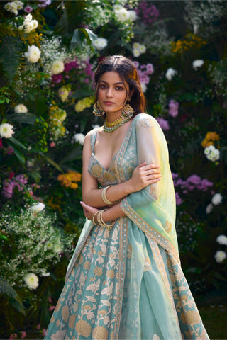 Lehenga Set for Indian Wedding – Spray Green Lurex by Shyam Narayan Prasad