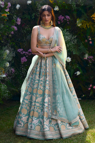 Lehenga Set for Indian Wedding – Spray Green Lurex by Shyam Narayan Prasad