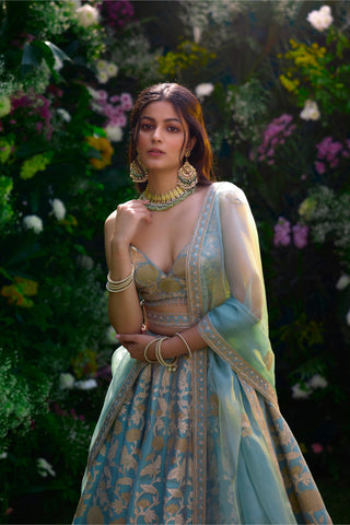 Lehenga Set for Indian Wedding – Spray Green Lurex by Shyam Narayan Prasad