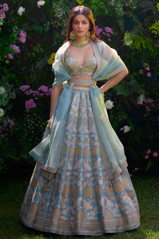 Lehenga Set for Indian Wedding – Spray Green Lurex by Shyam Narayan Prasad