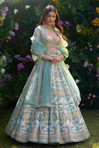 Lehenga Set for Indian Wedding – Spray Green Lurex by Shyam Narayan Prasad