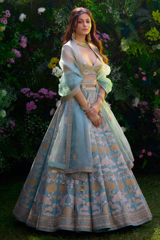 Lehenga Set for Indian Wedding – Spray Green Lurex by Shyam Narayan Prasad