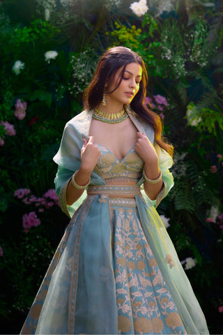 Lehenga Set for Indian Wedding – Spray Green Lurex by Shyam Narayan Prasad