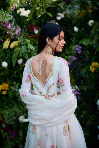 Anarkali Set for Indian Wedding – Ivory Block Print Zardozi by Shyam Narayan Prasad