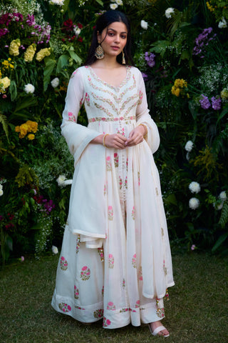 Anarkali Set for Indian Wedding – Ivory Block Print Zardozi by Shyam Narayan Prasad