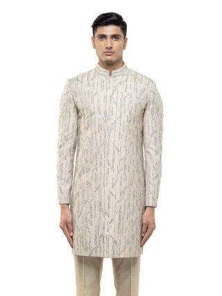 Beige Abstract Embroidered Sherwani Set