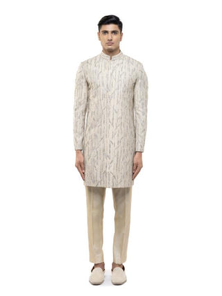Beige Abstract Embroidered Sherwani Set