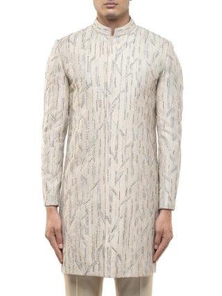 Beige Abstract Embroidered Sherwani Set