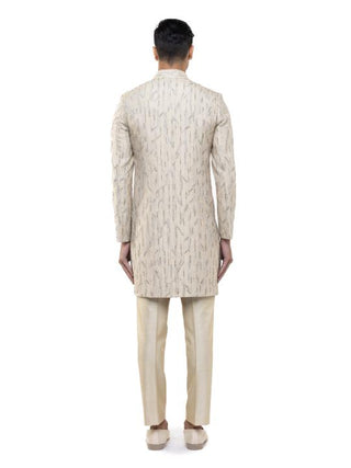 Beige Abstract Embroidered Sherwani Set
