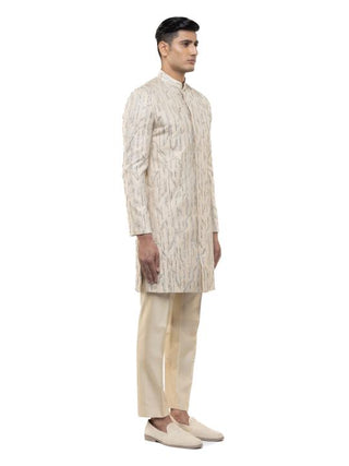 Beige Abstract Embroidered Sherwani Set