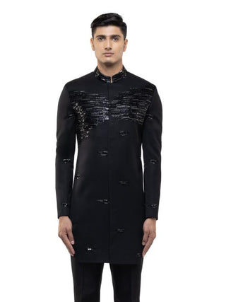 Black Sequin Embroidered Sherwani Set