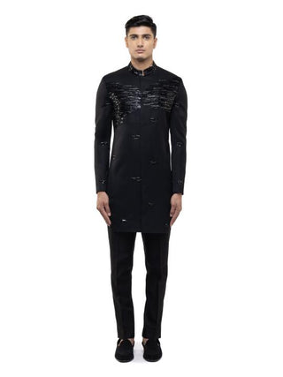 Black Sequin Embroidered Sherwani Set