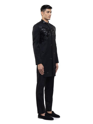 Black Sequin Embroidered Sherwani Set